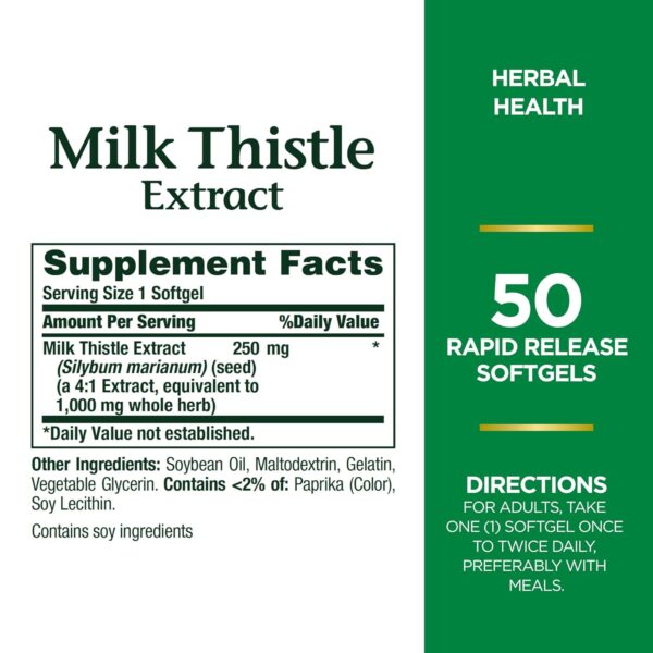 Nature's Bounty Milk Thistle, Herbal Health Supplement, Supports Liver Health, 1000 mg, Rapid Release Softgels, 50 Ct