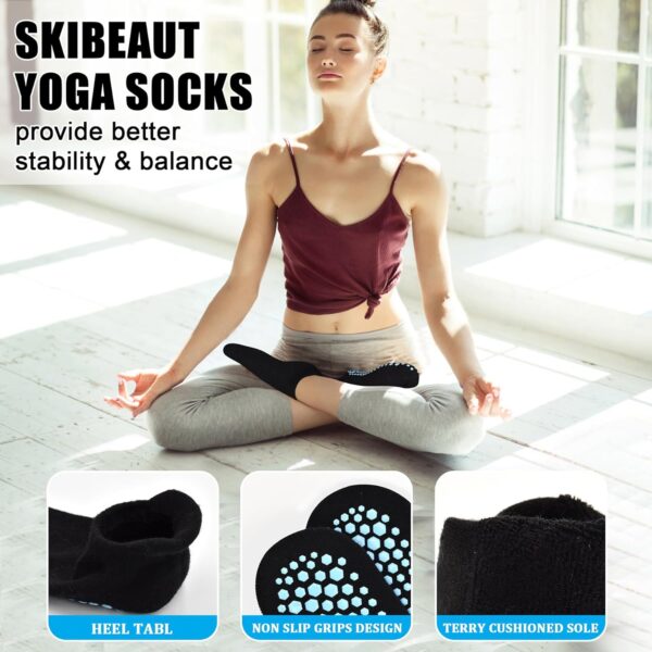 SkiBeaut 6 Pairs Non Slip Men Women Socks Unisex Pilates Man Woman Grips Cushion Socks for Yoga Barre Home & Hospital