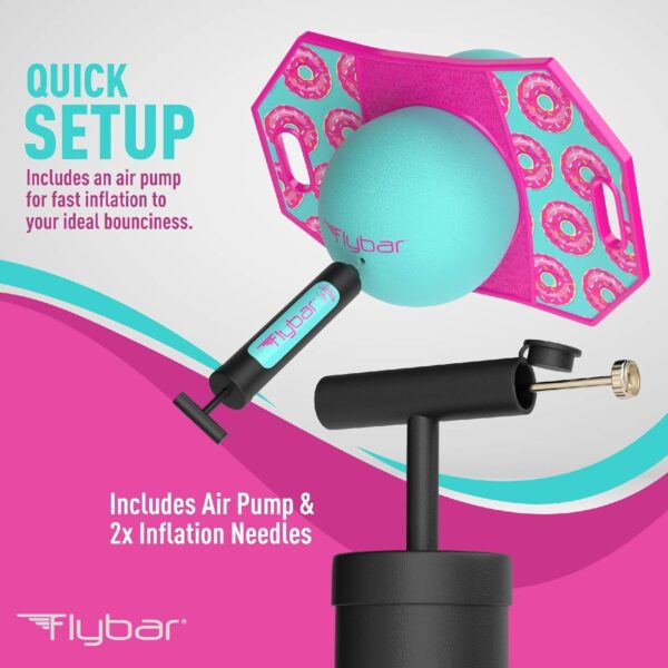 Flybar Pogo Trick Ball for Kids, Trick Bounce Board for Boys and Girls Ages 6+, Up to 160 lbs, Includes Pump, Easy to Carry Handle, Durable Plastic Deck Indoor, Outdoor Toy Pogo Jumper (Donut)