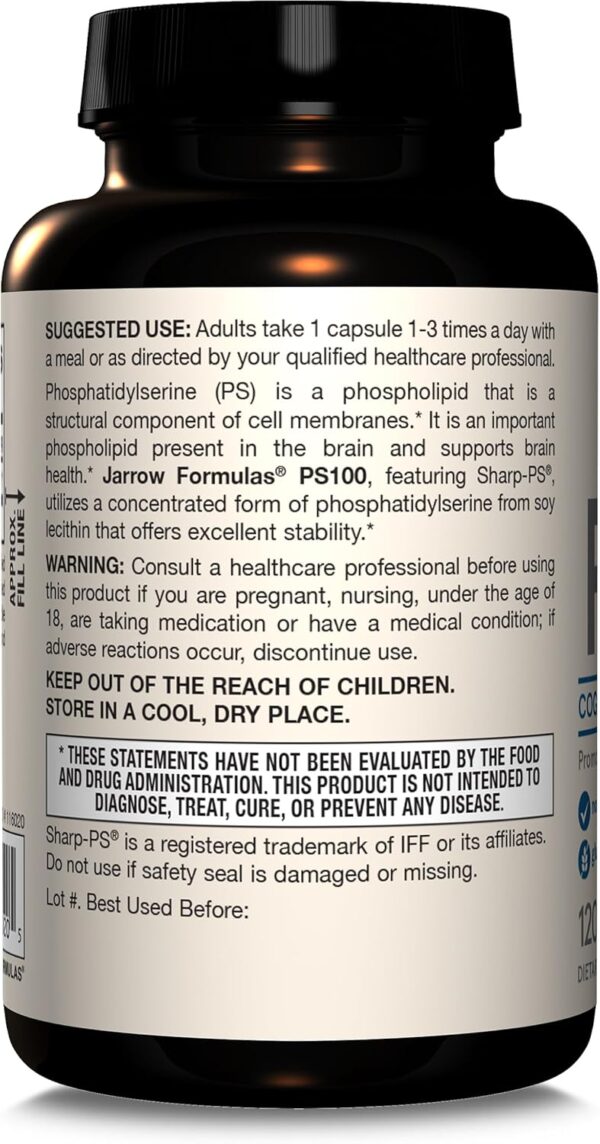 Jarrow Formulas PS100 Phosphatidylserine 100 mg, Dietary Supplement for Brain Health and Cognition Support, 120 Capsules, 40-120 Day Supply, Pack of 12