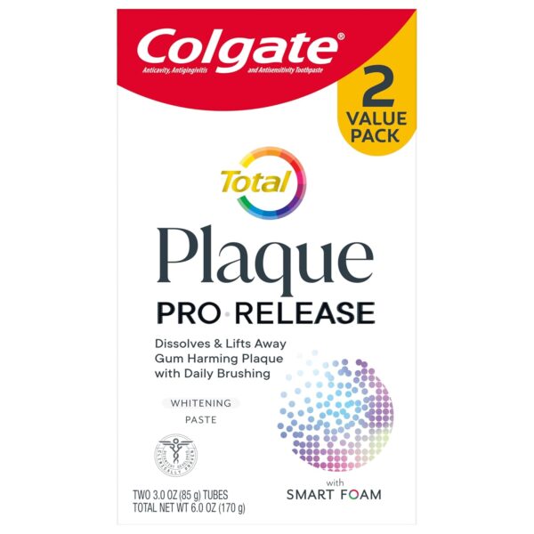 71nG9YoBntL._SL1500_.jpg Colgate Total Plaque Pro Release Whitening Toothpaste, 2 Pack, 3.0 Oz Tubes
