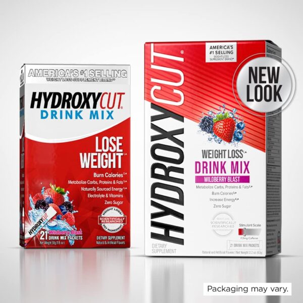 Hydroxycut Drink Mix, Wildberry Blast - 21 Travel-Size Packets - Zero Calories, Zero Sugar - Boost Metabolism, Burn Calories, Increase Energy - For Women & Men