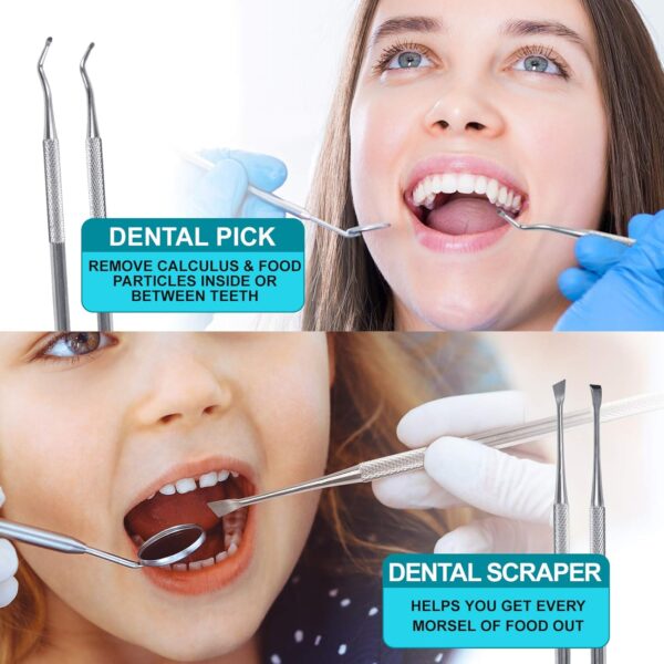 Dental Tools, 6 Pack Teeth Cleaning Tools Stainless Steel Dental Scraper, Pick Hygiene Set with Mouth Mirror, Tweezer for Dentist, Personal Using, Pets - Teeth Cleaning Kit - Dental Cleaning Kit