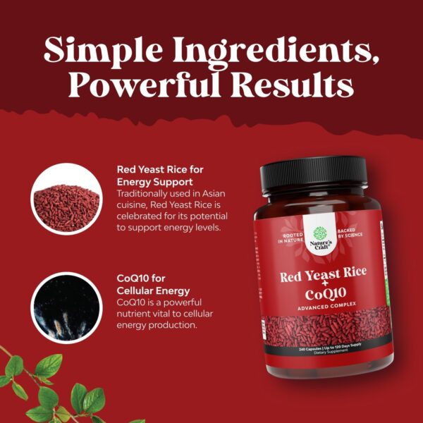 Red Yeast Rice with CoQ10 Supplement - Extra Strength Red Yeast Rice 1200 mg. Capsules with CoQ10 100mg Per Serving - Heart Health Supplement 3rd Party Tested Vegan Non-GMO & Citrinin-Free (4 Months)