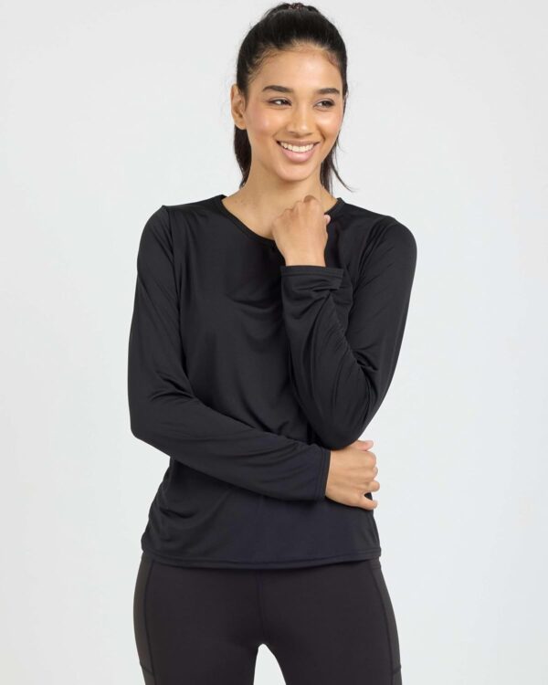 Real Essentials 4-Pack: Women's Dry-Fit Long-Sleeve V-Neck Athletic Workout Shirt (Available in Plus Size)