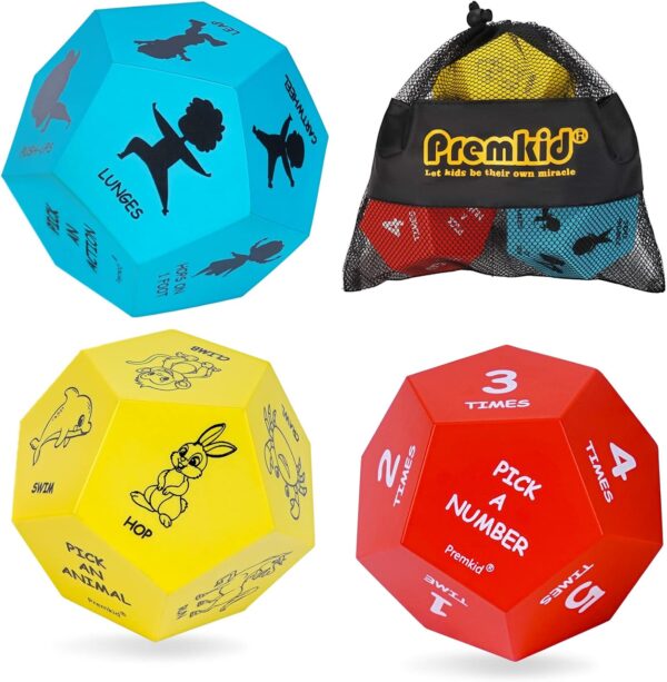 Exercise Dice for Kids,12-Sided Giant Foam Dice for Indoor and Outdoor Use, Kids Exercise Equipment for Classroom and Physical Education Learning, Dice Games, Yoga Dice for Preschool Games