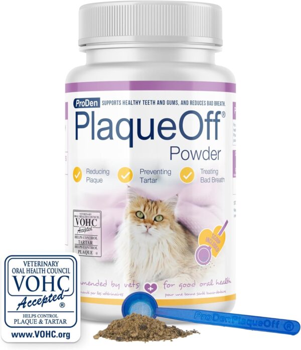 ProDen PlaqueOff Powder for Cats - Plaque & Tartar Reducer, Breath Freshener, Feline Oral Care - 40g