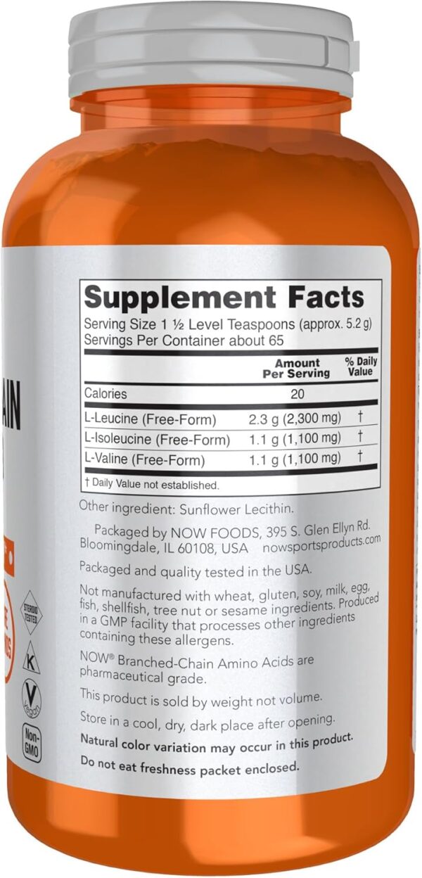 NOW Foods Sports Nutrition, Branched Chain Amino Acid Powder with Leucine, Isoleucine, and Valine, 12-Ounce