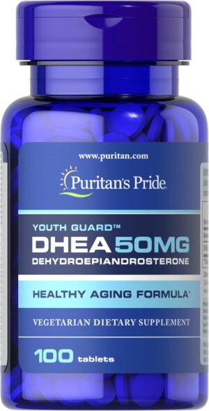 Puritan's Pride Youth Guard™ DHEA for Women and Men 50mg, Dietary Supplement forHealthy Aging, 3 Month Supply, 100 Tablets