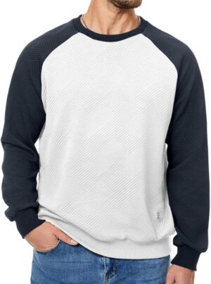 Men's Fall Crewneck Sweatshirts Patchwork Long Sleeve Geometric Texture Casual Pullover Shirt