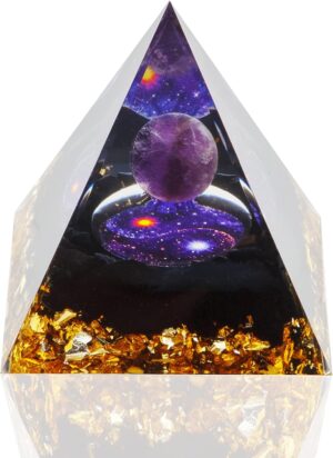 DRTMLY Orgone Pyramid, Orgonite Crystal Pyramid, Orgone Energy Generator for Reduce Stress Healing Meditation Attract Wealth and Lucky (with 1 Chakra Bracelet)
