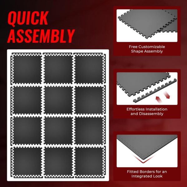 SUPERJARE 0.79'' Extra-Thick Exercise Equipment Mats, 12 Pcs 48 Sq Ft Rubber Top Floor Tiles with High Density EVA Foam, Interlocking Gym Flooring for Home Gym, Workout Mat, Black