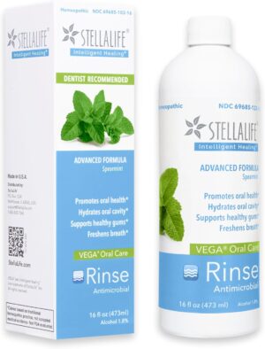 StellaLife Vega Oral Rinse Dry Mouth Mouthwash, Natural Daily Dental Hygiene for Healthy Gums, Fresh Breath, Sugar Free, Xylitol, Advanced Healing for Dental Procedures (Spearmint)