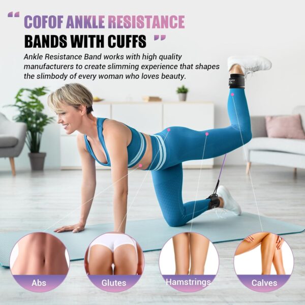Ankle Resistance Bands with Cuffs, Ankle Bands for Working Out, Ankle Band Cuff for Kickbacks Hip, Leg Glute Exercise Equipment with Training Poster, Resistance Band with Ankle Cuffs for Women