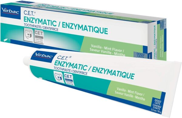 Virbac C.E.T. Enzymatic Toothpaste Eliminates Bad Breath by Removing Plaque and Tartar Buildup Best Pet Dental Care Toothpaste Vanilla Mint Flavor 2.5 Oz Tube