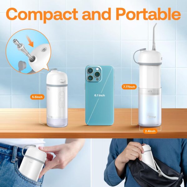 Bitvae P1 Water Dental Flosser for Teeth, Portable Mini Water Teeth Picks, Cordless Water Cleaner Picks with Telescopic Water Tank, Rechargeable Oral Irrigator for Travel & Home, Frost White