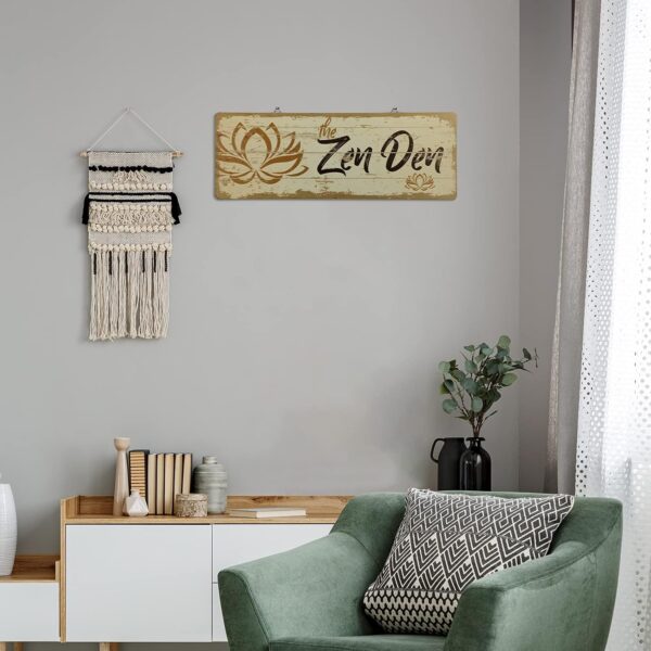 The Zen Den Lotus Wood Sign 15.75 x 5.9 Inch Lotus Yoga Wooden Hanging Wall Sign with Hooks Meditation Home Decor for Yoga Studio Bathroom Bedroom Spiritual Room Decoration(Light Yellow)