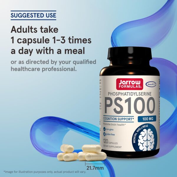Jarrow Formulas PS100 Phosphatidylserine 100 mg, Dietary Supplement for Brain Health and Cognition Support, 120 Capsules, 40-120 Day Supply, Pack of 12
