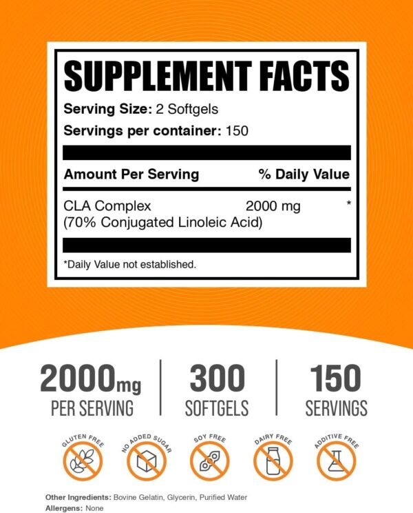 BulkSupplements.com Conjugated Linoleic Acid Softgels - CLA Supplements, CLA 2000mg, CLA Safflower Capsules, CLA Pills - 2 CLA Softgels per Serving, 150-Day Supply, 300 Softgels