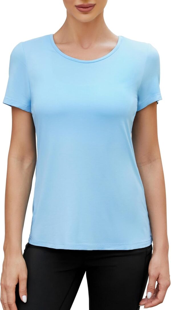 Mippo Open Back Workout Tops for Women Soft Short Sleeve Athletic Yoga Gym T Shirts