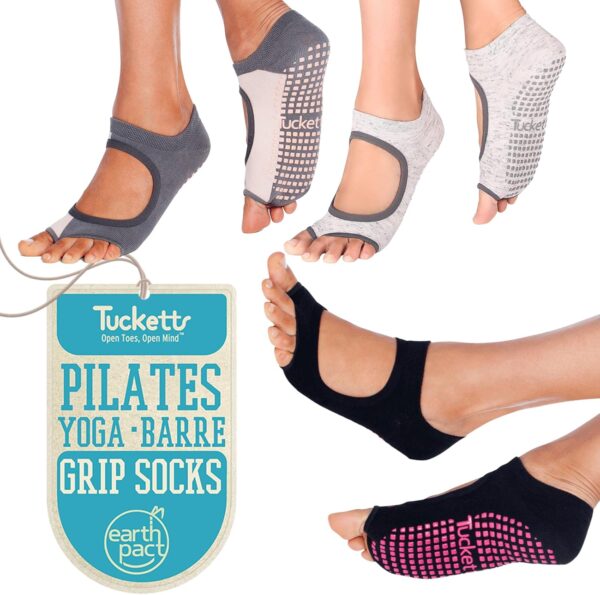 Tucketts Toeless Pilates Socks with Grips for Women, Non-Slip Barre Yoga Socks with Grips for Barefoot Workouts, Sizes 5-13