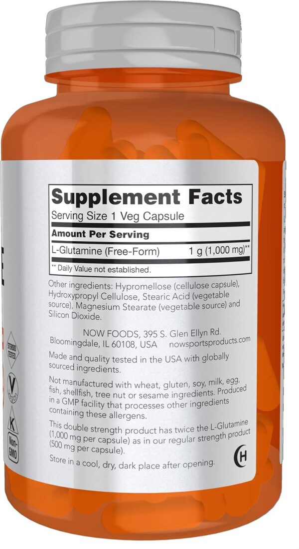 NOW Foods Sports Nutrition, L-Glutamine, Double Strength 1,000 mg, Amino Acid, 120 Veg Capsules