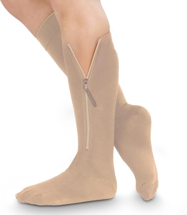 Vive Zipper Compression Socks Medical for Men & Women - 15-20 mmHg Knee High Stockings for Varicose Veins, Recovery, Edema, Post-Surgery Support - Elastic & Comfortable - Easy On for Elderly