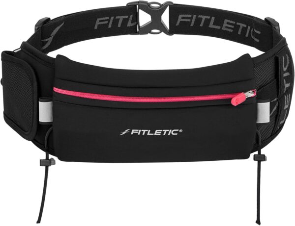 Fitletic - Ultimate II Running Pouch with Gels, Runners Pouch, Running Waist Belt with Gel Loops, Exterior Pocket, Inner Pocket, and Integrated Bib Toggles, Running Accessories