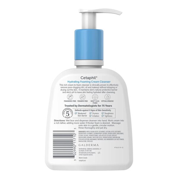 Cetaphil Cream to Foam Face Wash, Hydrating Foaming Cream Cleanser, 8 oz, For Normal to Dry, Sensitive Skin, with Soothing Prebiotic Aloe, Hypoallergenic, Fragrance Free