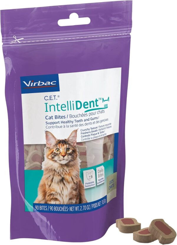 Virbac C.E.T. IntelliDent Cat Bites Dental Care Cat Treats for Healthy Teeth and Gums Fresh Breath Chicken Flavor 90 per Bag