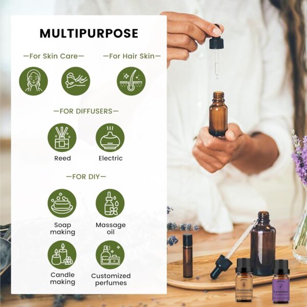 yethious Chamomile Lavender Essential Oil Set Pure Chamomile Lavender Aromatherapy Oils Organic Chamomile Essential Oil for Diffuser 2 Pack 10ML