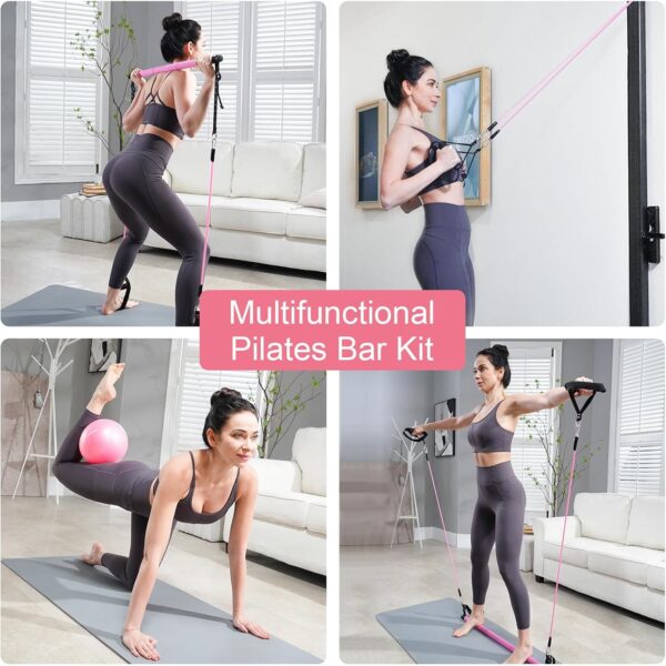 Pilates Bar Kit with Resistance Bands, Multifunctional Pilates Bar with 3 Set Exercise Resistance Bands, Portable Pilates Equipment for Women Home Gym Yoga Workouts