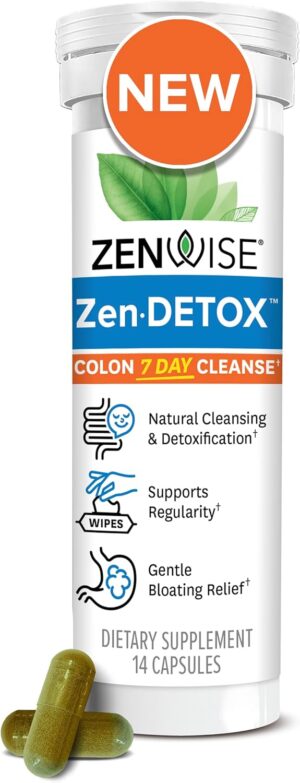 Zenwise Health 7 Day Cleanse – Detox & Colon Cleanse for Men & Women, Gut Cleanse Detox Pills for Digestive Health with Psyllium Husk, Senna Leaf, Bromelain, Ginger, ACV, and Probiotics - 14 CT