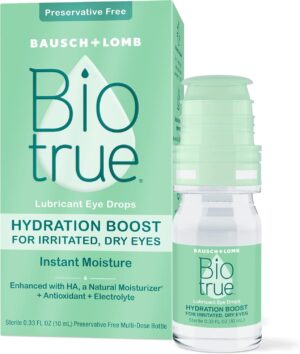 Biotrue Hydration Boost Eye Drops, Preservative Free, Soft Contact Lens Friendly for Irritated and Dry Eyes from Bausch + Lomb, Naturally Inspired, 0.33 FL OZ (10 mL)