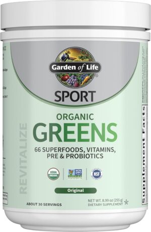 Garden of Life Sport Nutrition Greens and Superfoods Powder for Women and Men - Unflavored, Organic Blend - Spirulina, Fruit, Vitamins, Pre & Probiotics, Mushrooms, Athletic Supplements, 30 Servings
