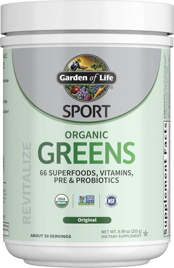 71oqJjBpVAL._AC_SL1500_.jpg Garden of Life Sport Nutrition Greens and Superfoods Powder for Women and Men - Unflavored, Organic Blend - Spirulina, Fruit, Vitamins, Pre & Probiotics, Mushrooms, Athletic Supplements, 30 Servings
