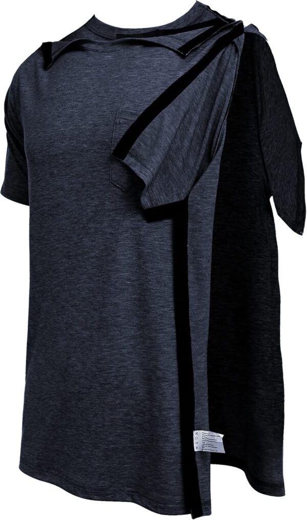 Deyeek Men's Post Shoulder Surgery Shirts Recovery Tear Away Short Sleeve Full Open Side Snap Adaptive Chemo Clothing