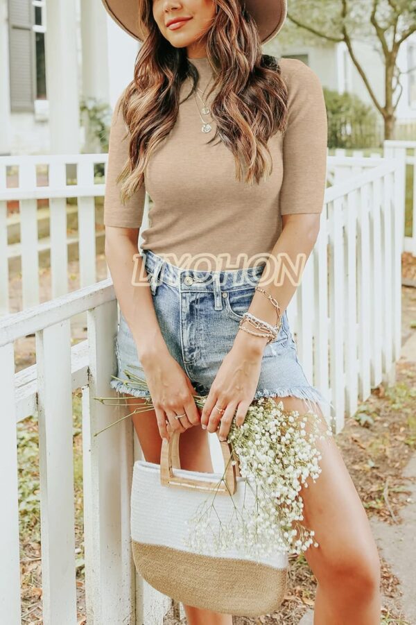 LIYOHON Womens Tops Dressy Casual Mock Turtleneck Business Short Sleeve T Shirts Going Out Tops 2025