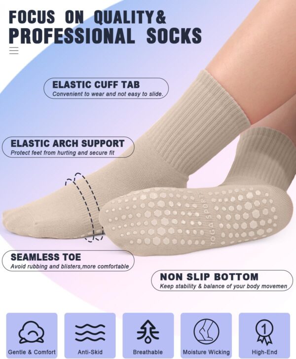 yeuG 4 Pairs Non Slip Pilates Socks with Grips for Women, Grip Socks for Yoga Barre Grippy Crew Socks Woman Sticky Socks