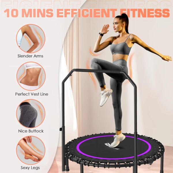 BCAN 450/550 LBS Foldable Mini Trampoline, 40"/48" Fitness Trampoline with Bungees, U Shape Adjustable Foam Handle, Stable & Quiet Exercise Rebounder for Adults Indoor/Outdoor Workout
