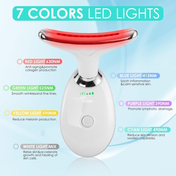 Facial Massager Red-Light-Therapy-for-Face and Neck, Face 𝖲 culpting Wand with 7 Color (White)