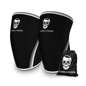 Gymreapers Knee Sleeves (1 Pair) With Gym Bag - IPF Approved - Knee Sleeve & Compression Support for Squats, Weightlifting, Fitness and Powerlifting - 7MM Neoprene Sleeve Pair Black/White XX-Large