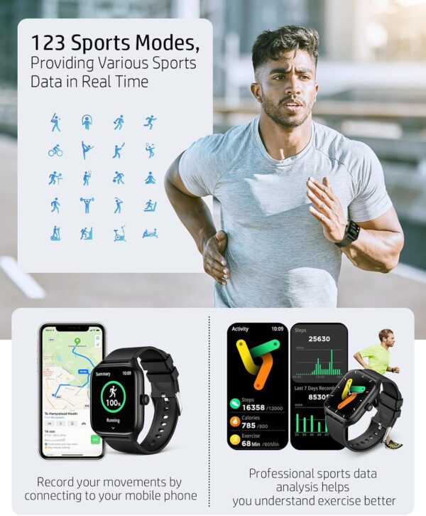 Smart Watches for Men Women with Bluetooth Call, Activity Fitness Tracker 1.96" HD Full Touch Screen with Heart Rate/Sleep Monitor,Waterproof Smartwatches for iOS Android Black