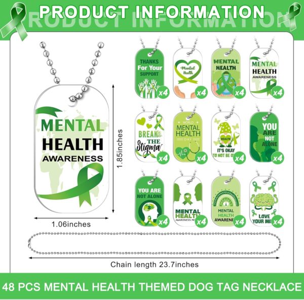48 Pcs Mental Health Matter Dog Tag 23.62 Inch Charm Necklace Dog Tag Necklaces for Adult Team Favors Mental Health Themed 12 Styles