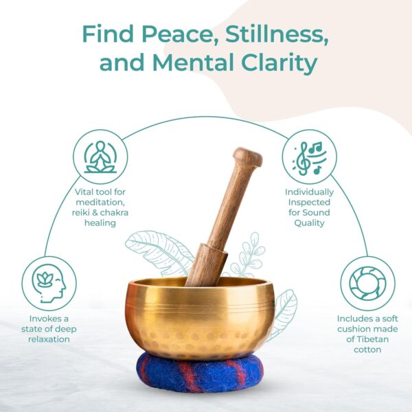 Ohm Store Tibetan Singing Bowl Set — Meditation Sound Bowl Handcrafted in Nepal for Yoga, Chakra Healing, Mindfulness, and Stress Relief — Unique Spiritual Gifts for Women and Men