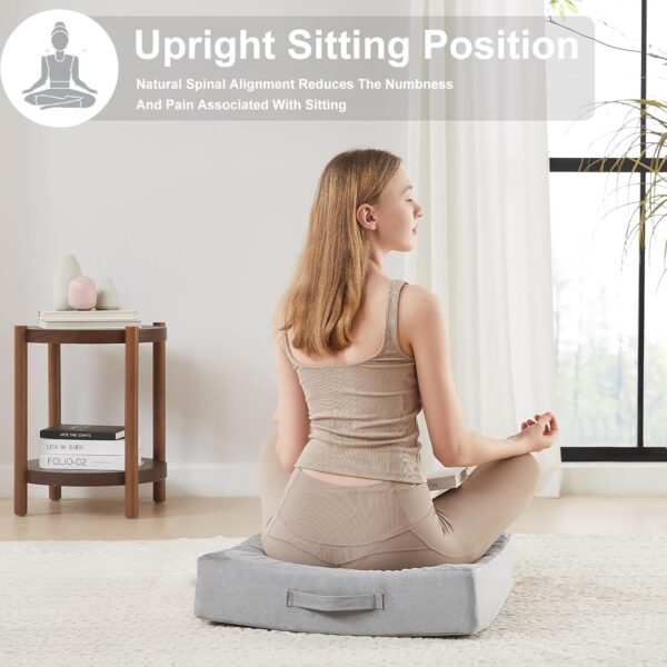 JKMAX 22 inches Floor Pillow for Adults - Large Meditation Cushion with Thick Foam & Soft Tufted Cover - Premium Outdoor Square Floor Cushion Seat - Yoga Pillows for Sitting On Floor - Light Gray