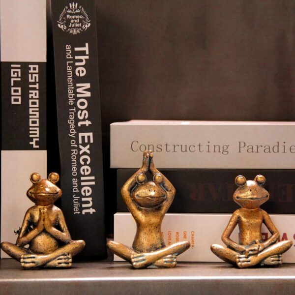Bronze Frog Figurines, 3-Piece Yoga Decor Set, Antique Bronze Color, Handmade Home Decoration