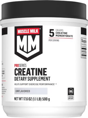 Muscle Milk Pro Series Creatine Powder Supplement, Unflavored, 1.1 Pound, 100 Servings, 5g Creatine Monohydrate, NSF Certified for Sport, Packaging May Vary