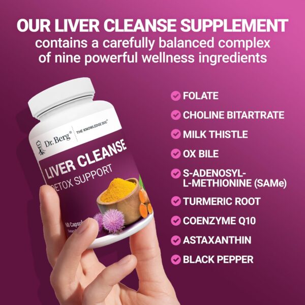 Dr. Berg Liver Cleanse Detox Capsules w/Unique Blend of Milk Thistle, Ox Bile & Folate - Liver Supplement Includes Turmeric, Black Pepper & Choline - 60 Capsules