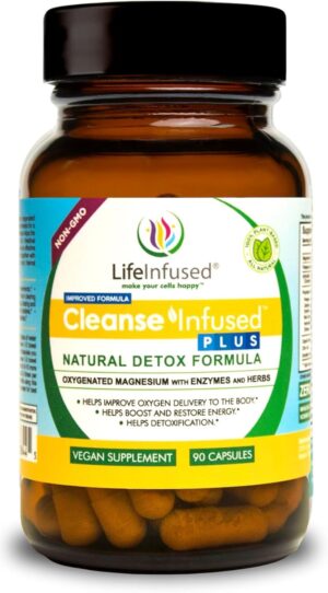 Life Infused Cleanse Infused Plus - Premium Natural Colon Cleanser with Oxygenated Magnesium, Herbs, and Enzymes, Helps Relieve Constipation Gently, Detoxifies Blood, Colon, Liver & Kidneys (90 Caps)